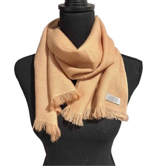 100% Cashmere Pashmina Short Scarf Twill Weave Design Caramel Eyelash Fringe NTW - Picture 7 of 16